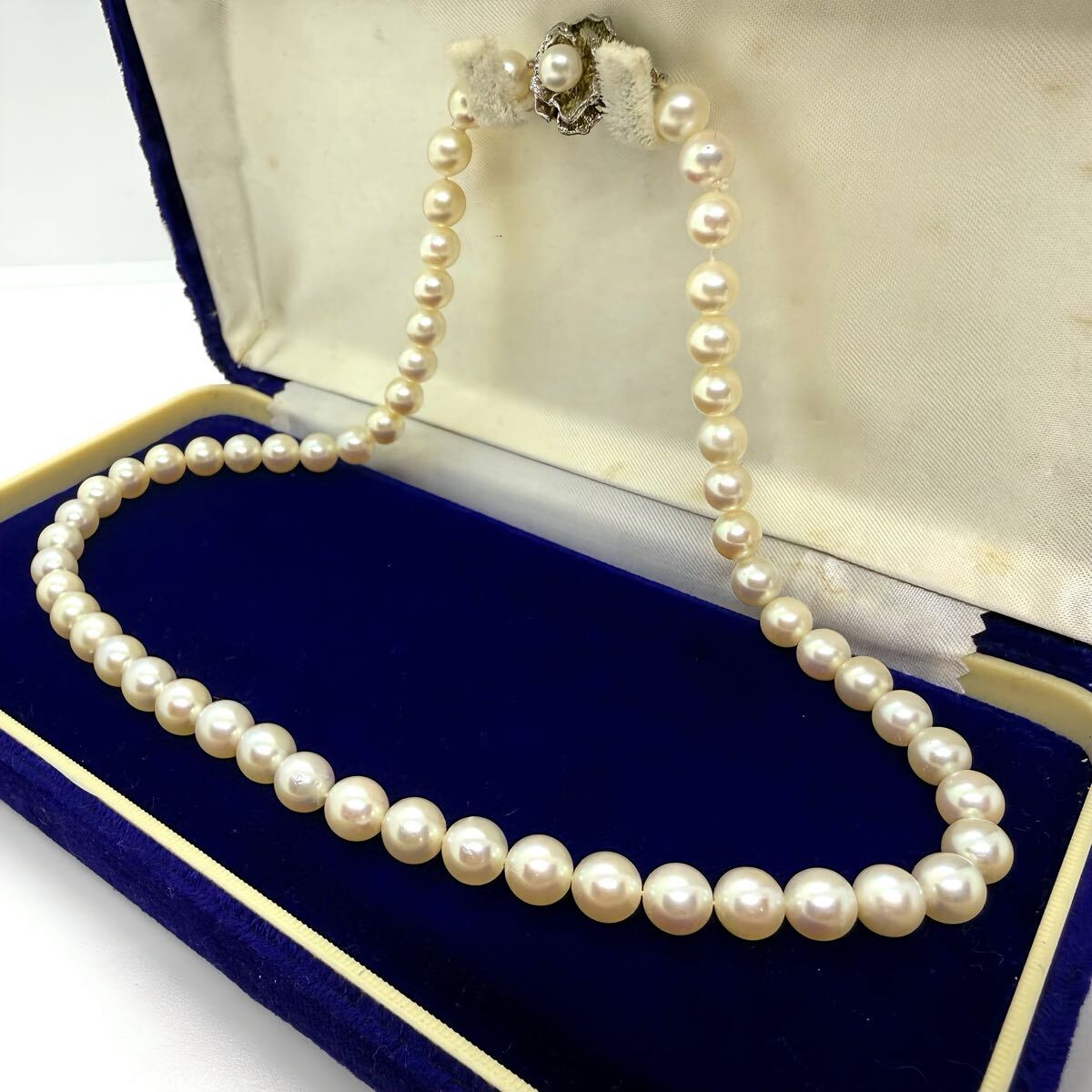 約7.1~7.4mm玉 あこや真珠 パール 真珠 アコヤ ネックレス アクセサリー SILVER シルバー 全長約44cm 重量約33g ホワイトピンク系拍卖