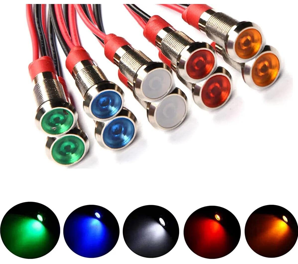 Gebildet 10個 防水インジケータライト パイロットライトシグナル インジケータ6mm AC/DC 12-24V拍卖