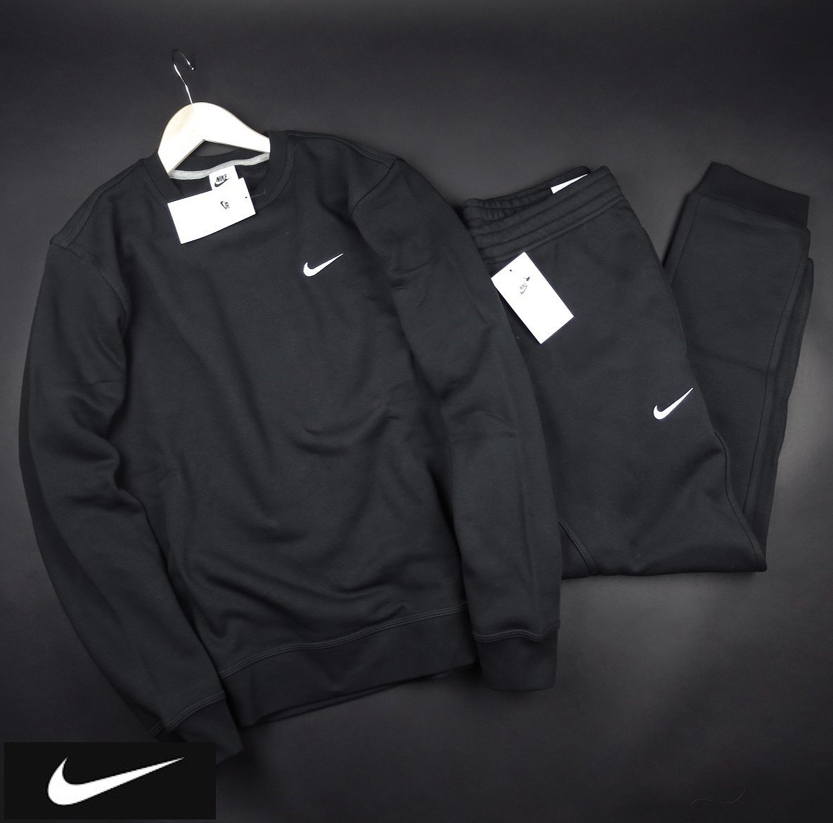 新品 ★ NIKE ナイキ ナイキクラブ スウッシュ 裏起毛 スウェット ジョガーパンツ セット 459・831 /010黒/【XL】拍卖