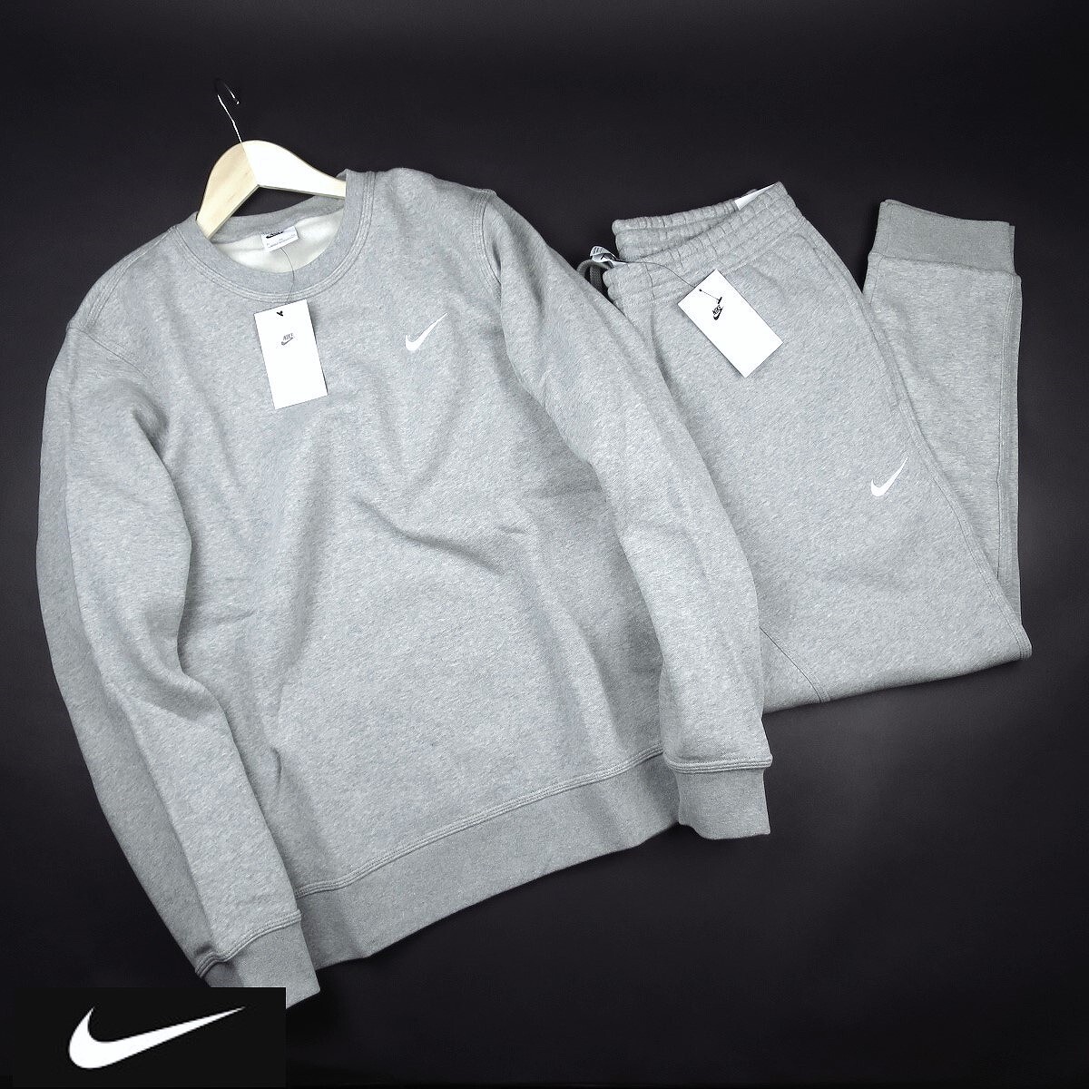 新品 ★ NIKE ナイキ ナイキクラブ スウッシュ 裏起毛 スウェット ジョガーパンツ セット 459・831 /063灰/【2XL】拍卖