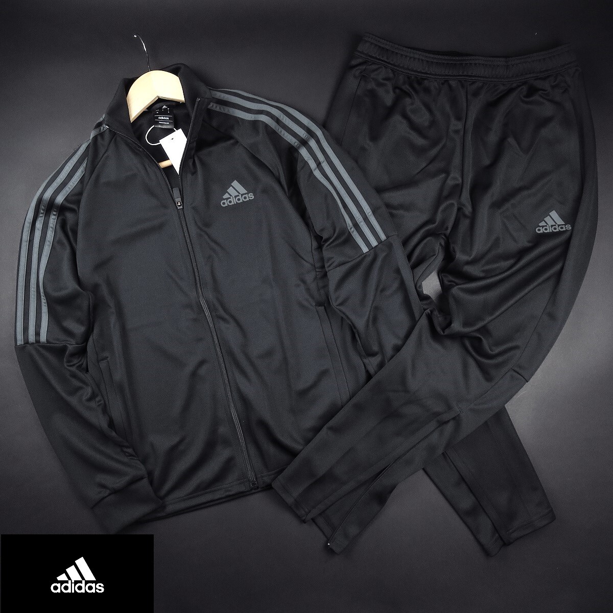 新品 ★ アディダス adidas スリーストライプス トラックスーツ ジャージ上下セット トレーニング ジム A33/916黒/【L】拍卖
