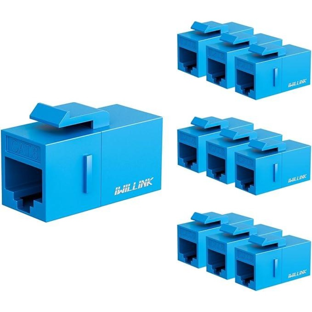 ★RJ45 Cat6 キーストーンカプラー LAN ケーブル用 中継 コネクタ ブルー メスからメス Cat6 ジャック LANケーブル 延長(10個セット)拍卖