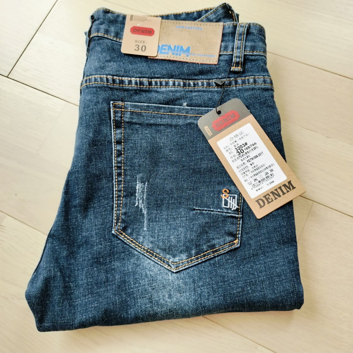 ▲ダメージ加工 ダークブルー デニム ジーパン ジーンズ メンズ(サイズ30)165/74A拍卖