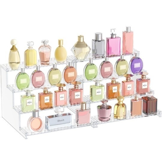 ▲Lifewit 4段クリアディスプレイライザースタンド フェンス付き プラスチック製 12インチ オーガナイザー ディスプレイ 2個パック拍卖