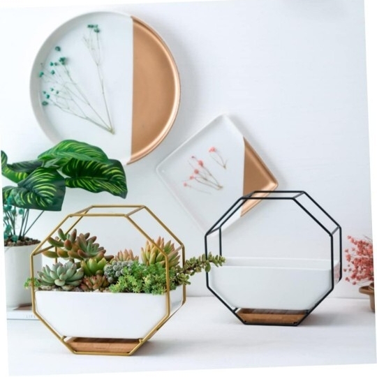 ▲オクタゴナルジオメトリックメタルアイアンラック アイアンフレーム ゴールドアイアンフレーム 観葉植物 吊り下げ用プラントハンガー 拍卖