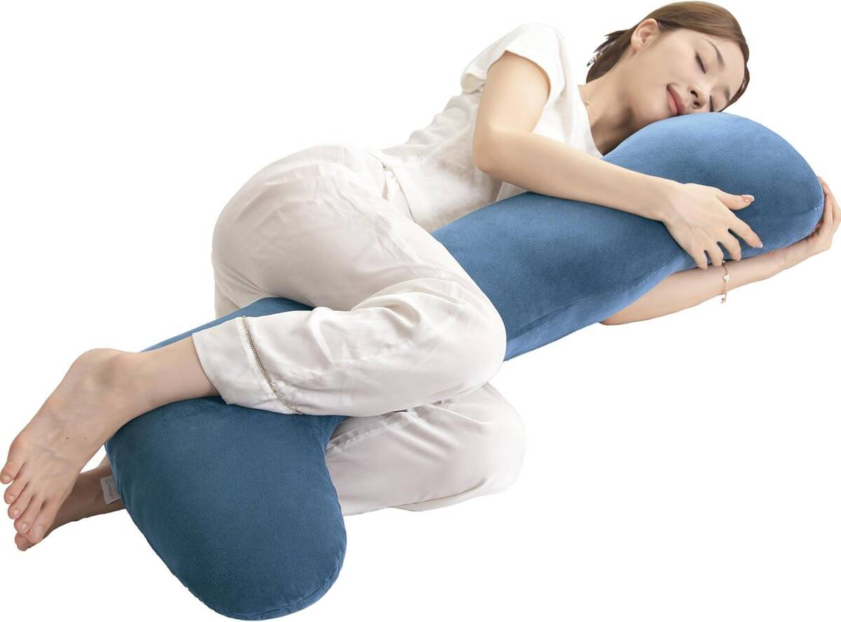 日本製抱き枕110cm ロングピロー 洗えるカバー付 ブルー拍卖