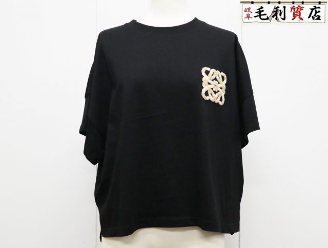 LOEWE ロエベ Tシャツ S616Y22X59 レディース コットン アナグラム刺繍 クルーネック ブラック サイズXS 【中古】 半袖 カッ拍卖