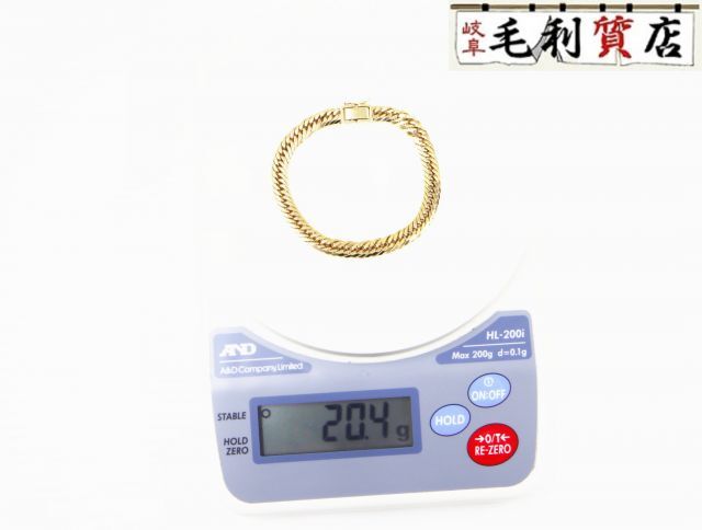 K18 キヘイ 喜平 ブレスレット 8面トリプル 20.4g 8メントリプル 18金 イエローゴールド 750 YG 【中古】 ジュエリー拍卖