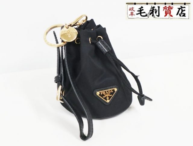 プラダ PRADA ミニアイコン ナイロン ブラック ゴールド ロゴ バッグチャーム 巾着 ユニセックス【中古】小物拍卖