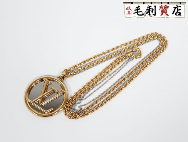 ルイヴィトン LOUIS VUITTON M64281 コリエルイーズ LVロゴ ゴールド シルバー ユニセックス【中古】ネックレス拍卖