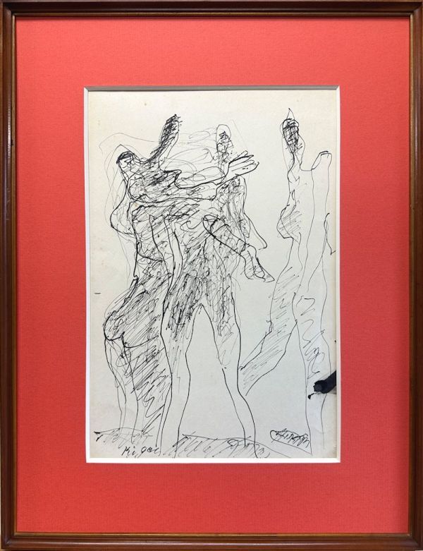 【FCP】 真作保証 川口軌外 肉筆ペン画35.3x24cm 「人物」 和歌山県民文化賞 和歌山県立美術館個展 k拍卖