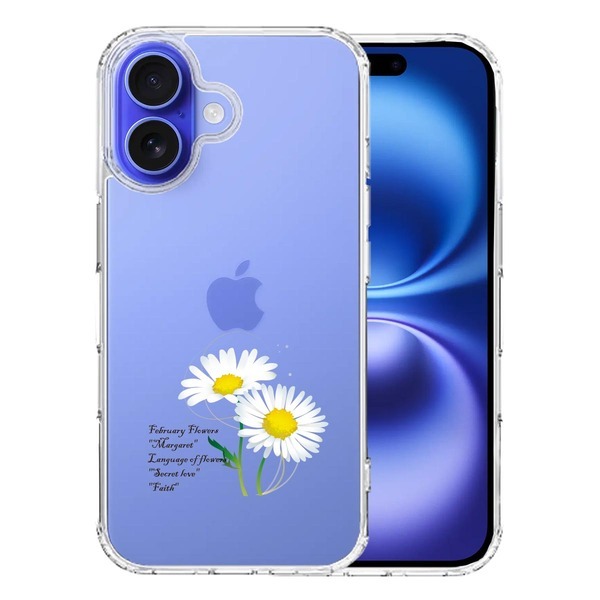 iPhone16 ケース クリア 一輪花 2月 マーガレット スマホケース 側面ソフト 背面ハード ハイブリッド拍卖