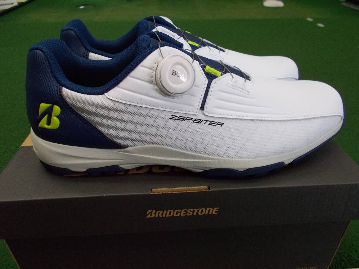 1円スタート【税込】7479 新品 BRIDGESTONE SHG350 ZSP-BITER LIGHT 25.0cm スパイクレス BOA 3E 軽量 ホワイト/ネイビー ブリヂストン拍卖