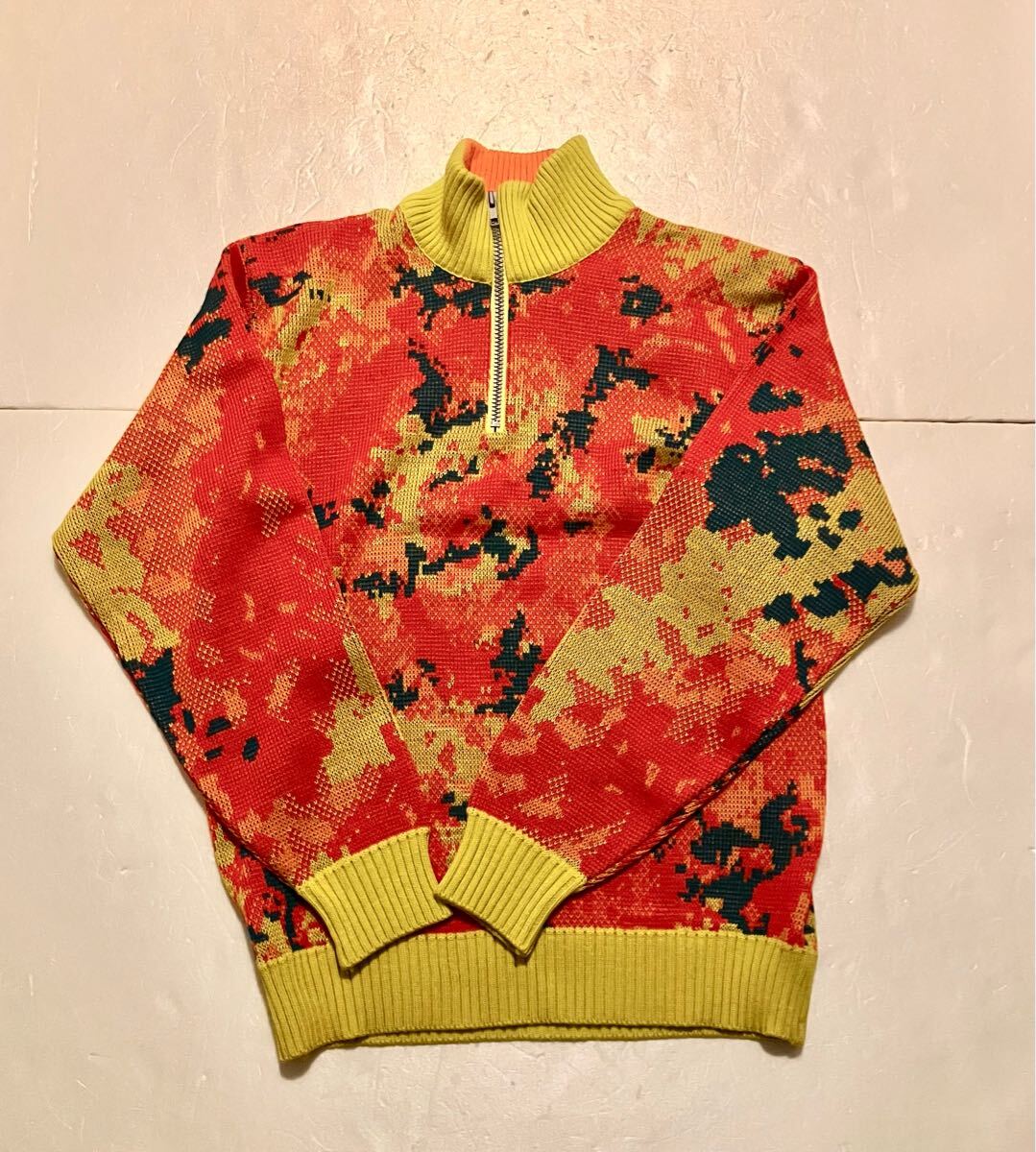 90s PURSER ハーフジップニット ジップアップ 総柄 マルチカラー クレイジーカラー 拍卖