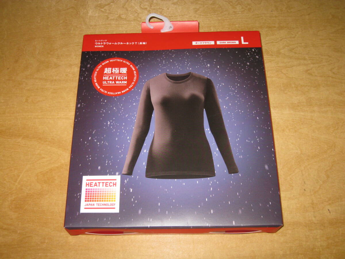 ユニクロ ヒートテック 超極暖 ウルトラウォーム クルーネックT 長袖 ダークブラウン Lサイズ WOMEN/レディース拍卖