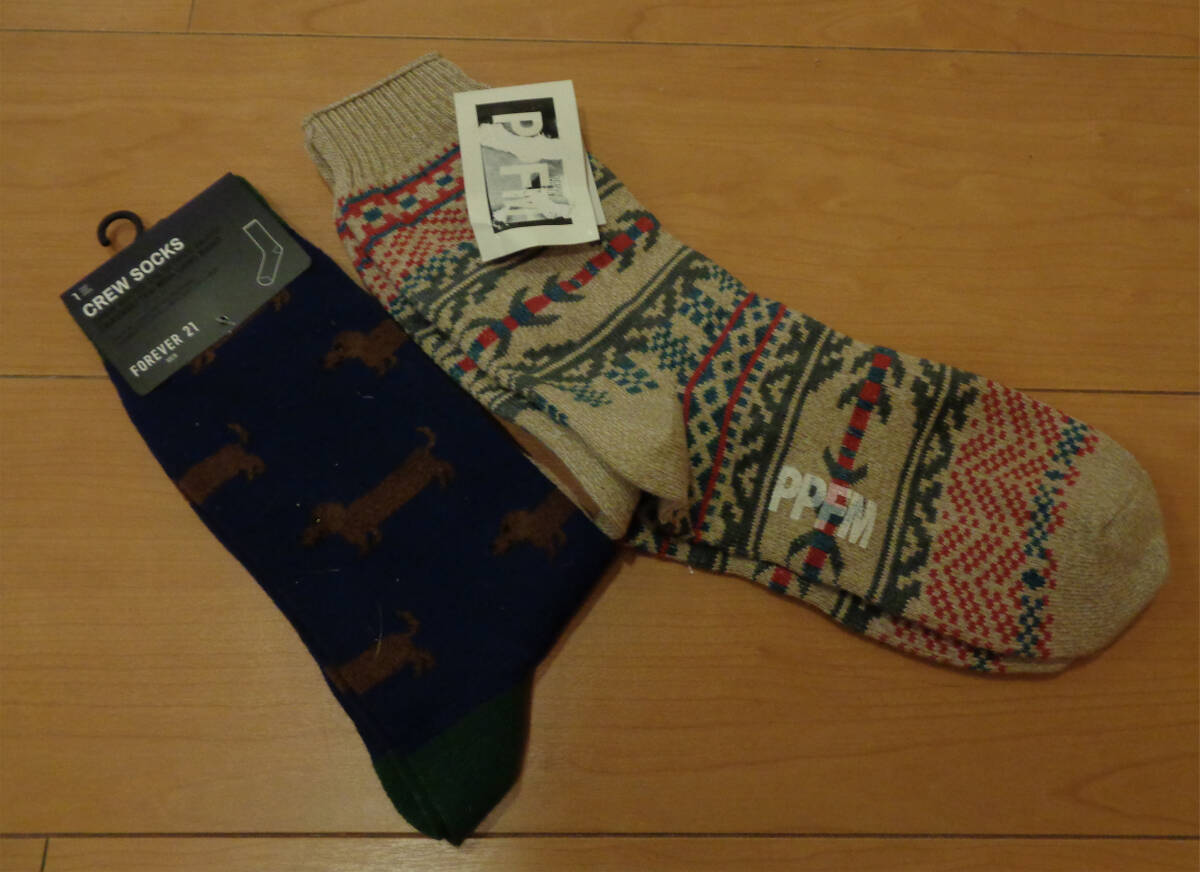PPFMノルディック柄・靴下Fサイズ/FOREVER21 ダックス犬ソックス26-30cm拍卖