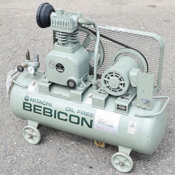 【新潟発】日立 BEBICON エアーコンプレッサー オイルフリー 200V 50Hz 0.750P-8.5T5 三相 55L HITACHI ベビコン トキコ 中古 工具 北陸拍卖