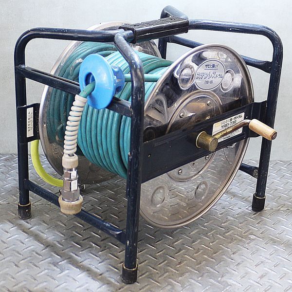 【新潟発】ジャンク マックス ホースドラム YRD-730 ステンレスドラム 工事現場 内装 釘打機 エアータッカー エアーツール MAX 工具 中古拍卖