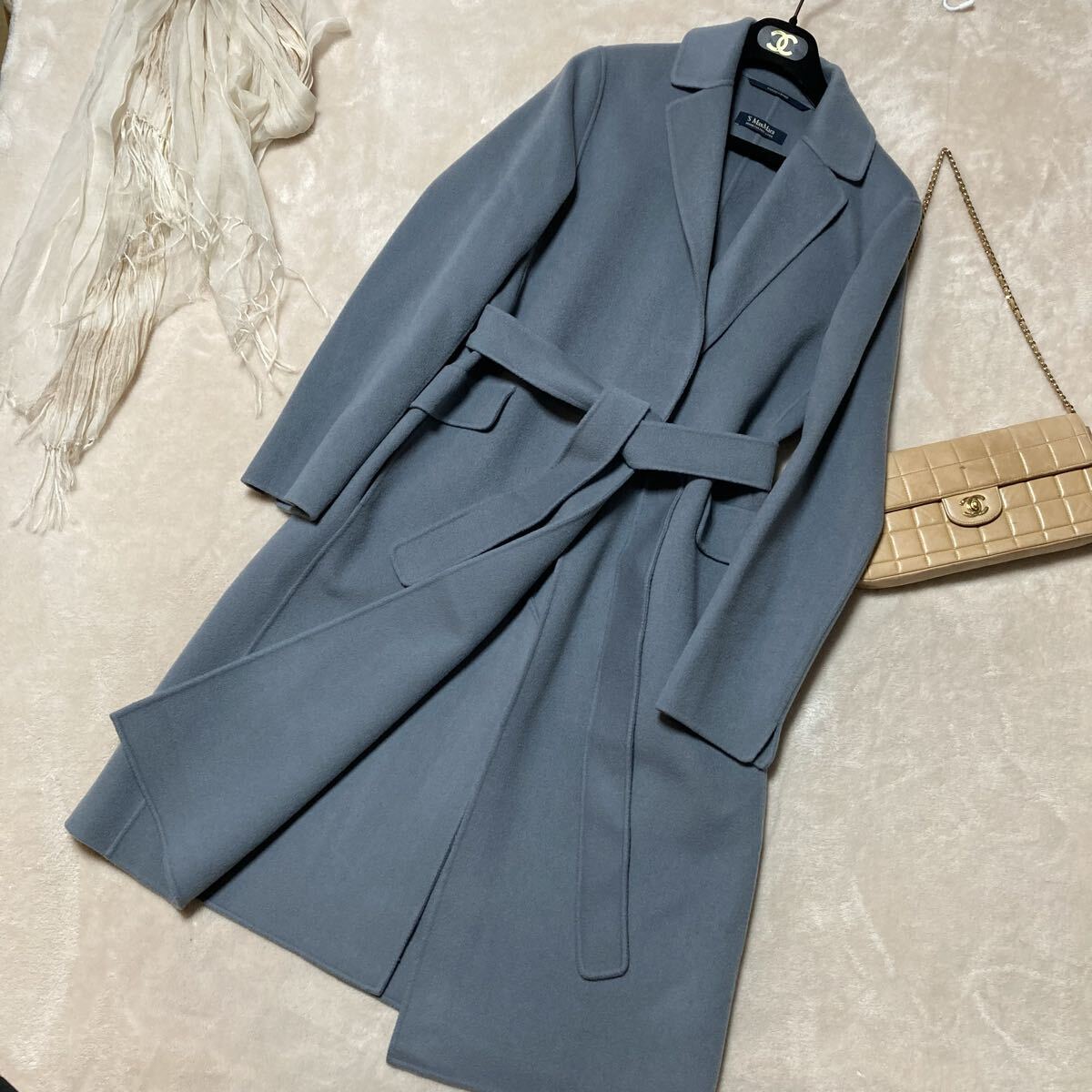 新品/'Sマックスマーラ*クチートアマーノ ダブルフェイスベルテッドコート拍卖