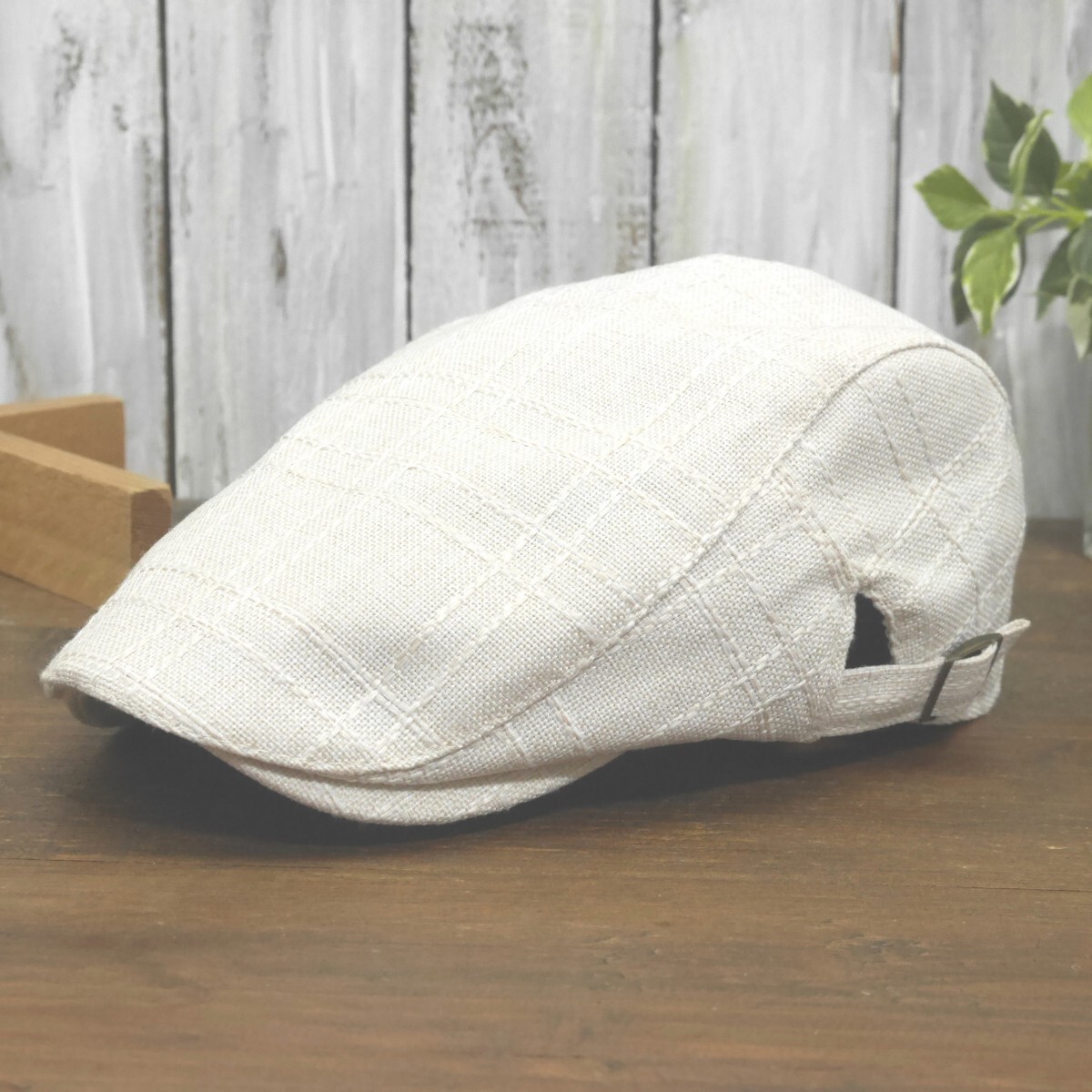 全国一律送料450円 ステッチチェック リネン風 麻 ハンチング ホワイト シンプル サイズ調整可 オールシーズンOK 男女兼用拍卖