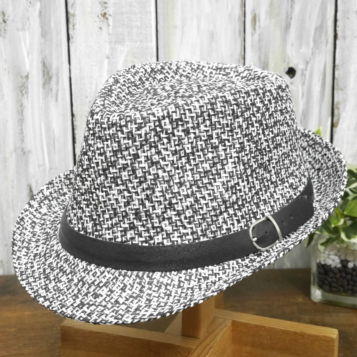 全国一律送料450円 ストローハット ストライプベルト フェドラハット ブラック シンプル ハット パナマ ボルサリーノ 麦わら 中折れ拍卖
