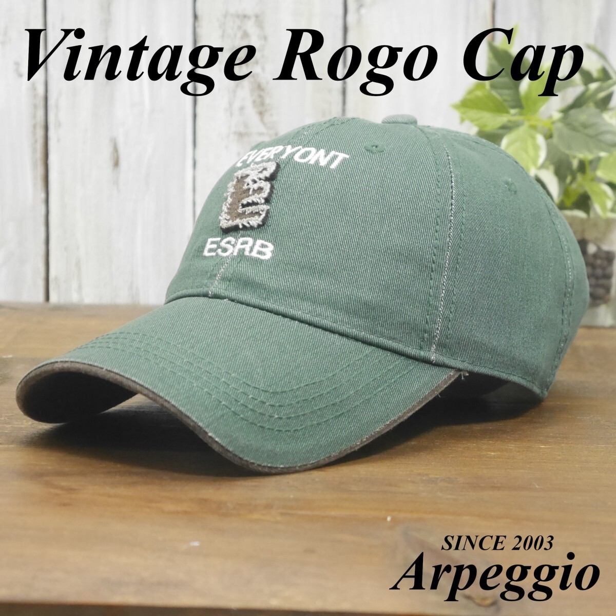 ローキャップ シンプル 色あせ ビンテージ加工 ロゴ EVERYONT グリーン サイズ調整可 送料\450 男女兼用 メンズ レディース拍卖