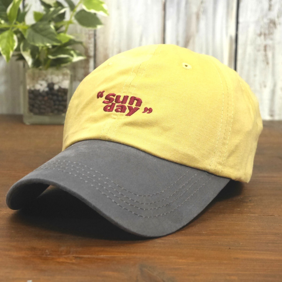ワンポイント ローキャップ バイカラー シンプル Sunday イエロー ブラウン サイズ調整可 送料\450 男女兼用 メンズ レディース拍卖