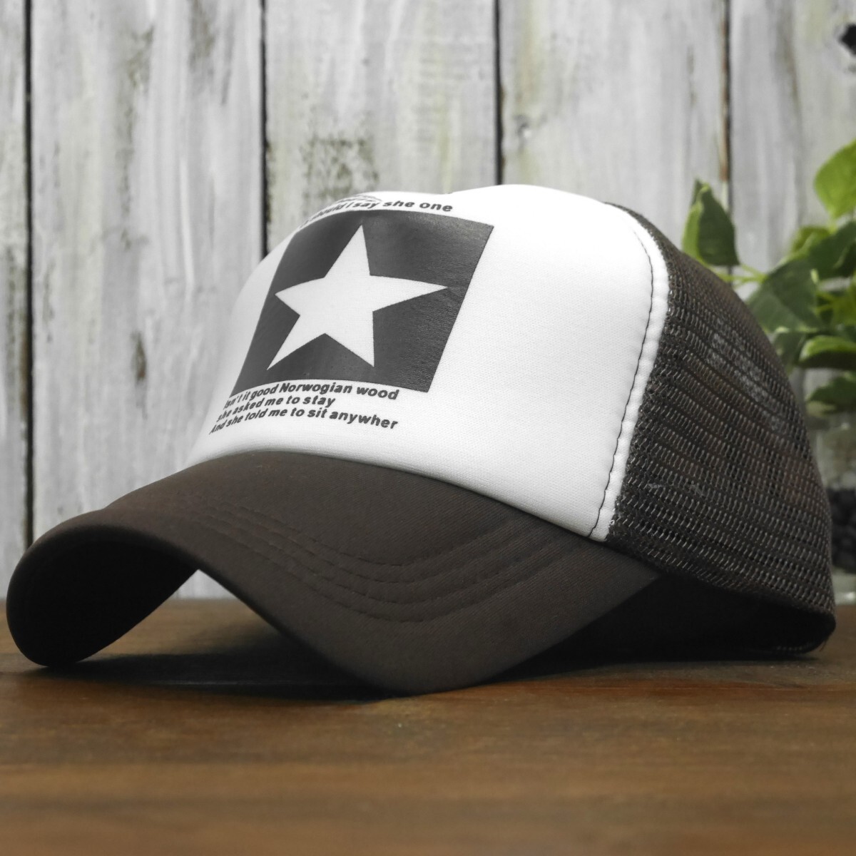 送料450円 メッシュキャップ ロゴ ☆ 星 シンプル ブラウン UV対策 サイズ調整可能 男女OK メンズ レディース拍卖