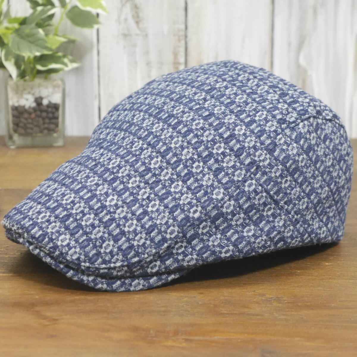 全国一律送料450円 絣柄 和柄 ハンチング ブルー 紺色 青 シンプル サイズ調整可 男女兼用 オールシーズンOK拍卖