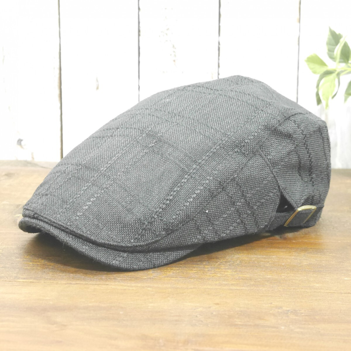 全国一律送料450円 ステッチチェック リネン風 麻 ハンチング ブラック シンプル サイズ調整可 オールシーズンOK 男女兼用拍卖