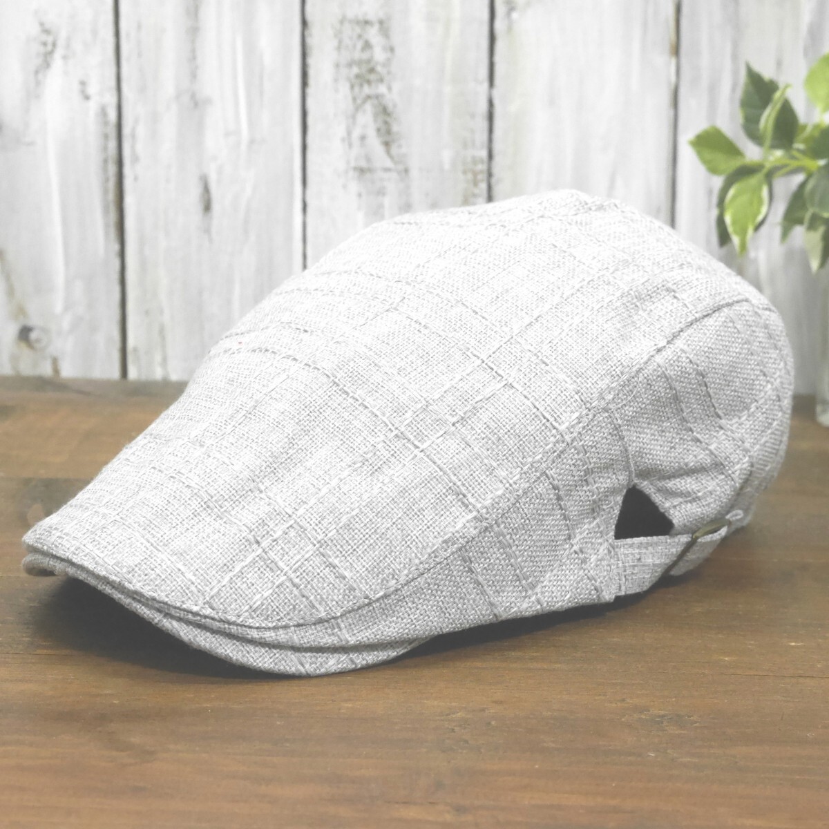 全国一律送料450円 ステッチチェック リネン風 麻 ハンチング グレー シンプル サイズ調整可 オールシーズンOK 男女兼用拍卖