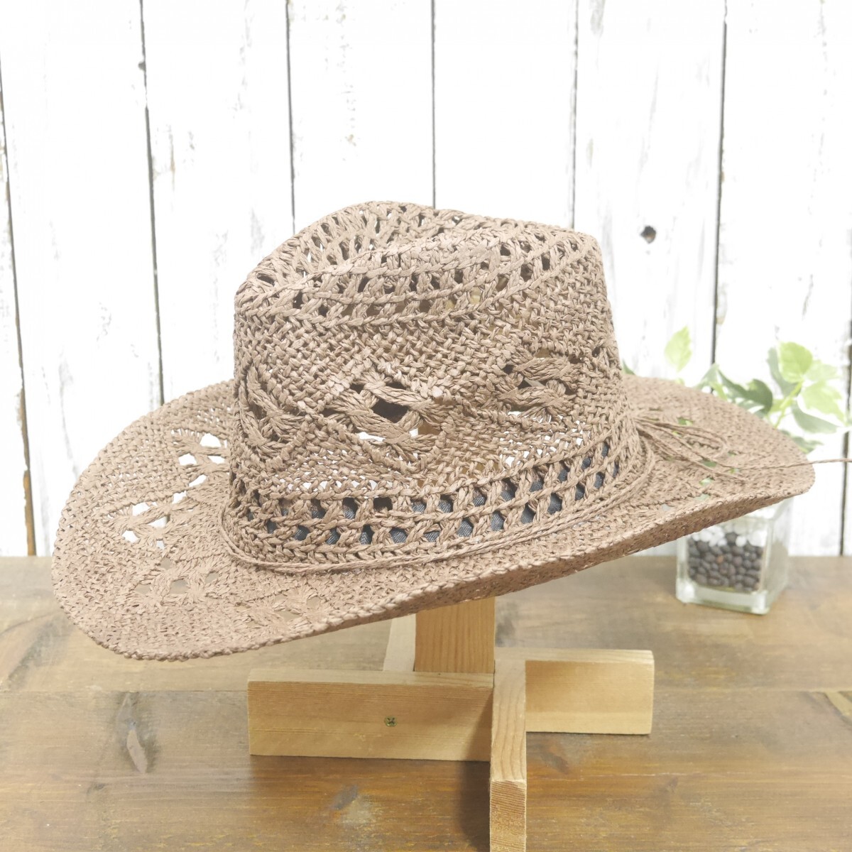 全国一律送料450円 テンガロンハット ブラウン 男女OK メンズ レディース ウエスタンハット シンプル 編み込み拍卖