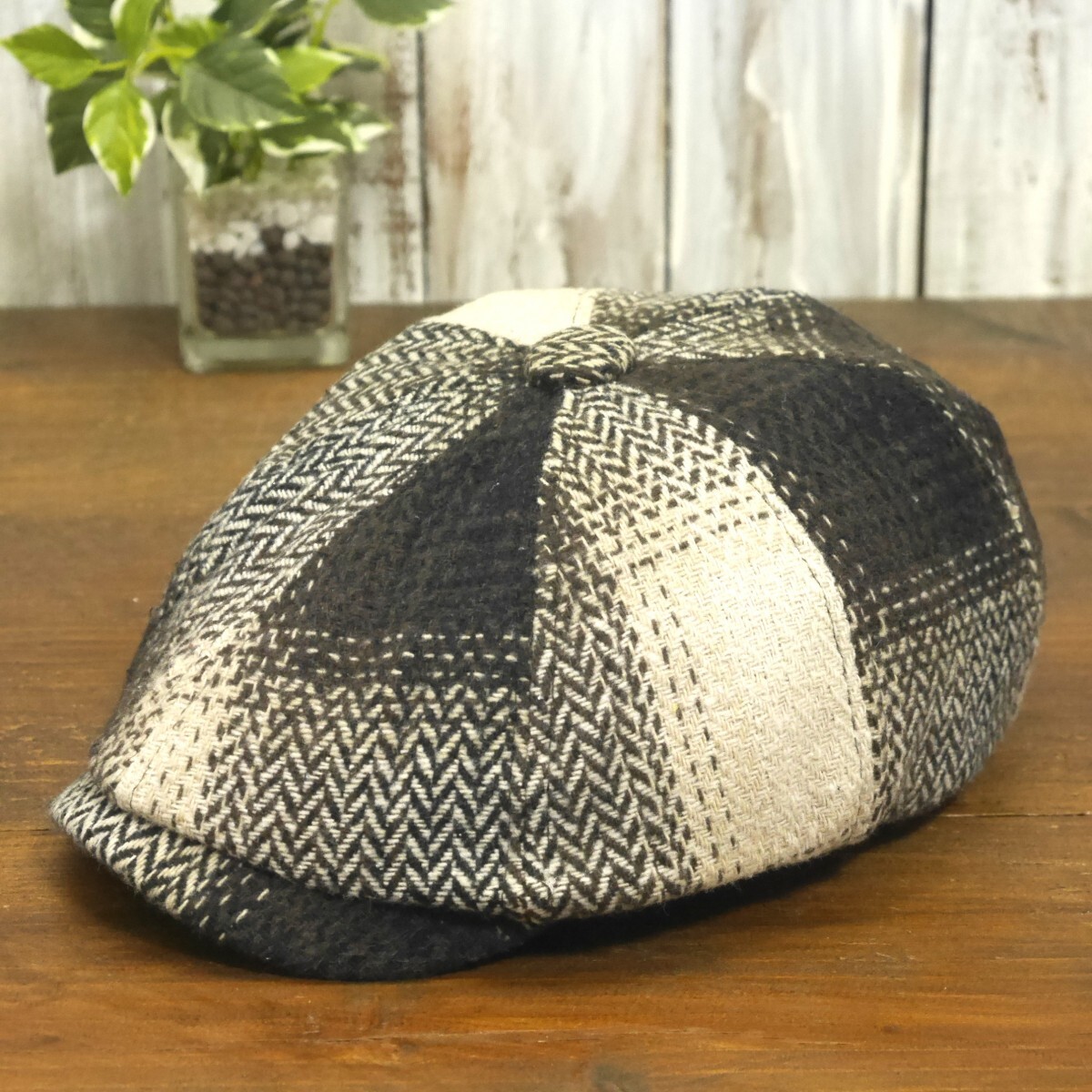 ウール風 キャスケットハンチング ヘリンボーン グラデーション ベージュ ブラウン ニュースペーパー サイズ調整可 送料\450 男女兼用拍卖