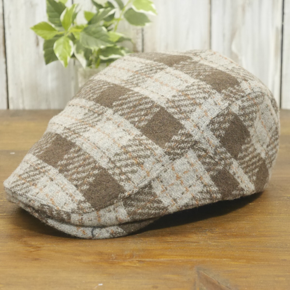 ウール ハンチング オーバーチェック グレー ブラウン シンプル サイズ調整可 送料\450 男女兼用拍卖