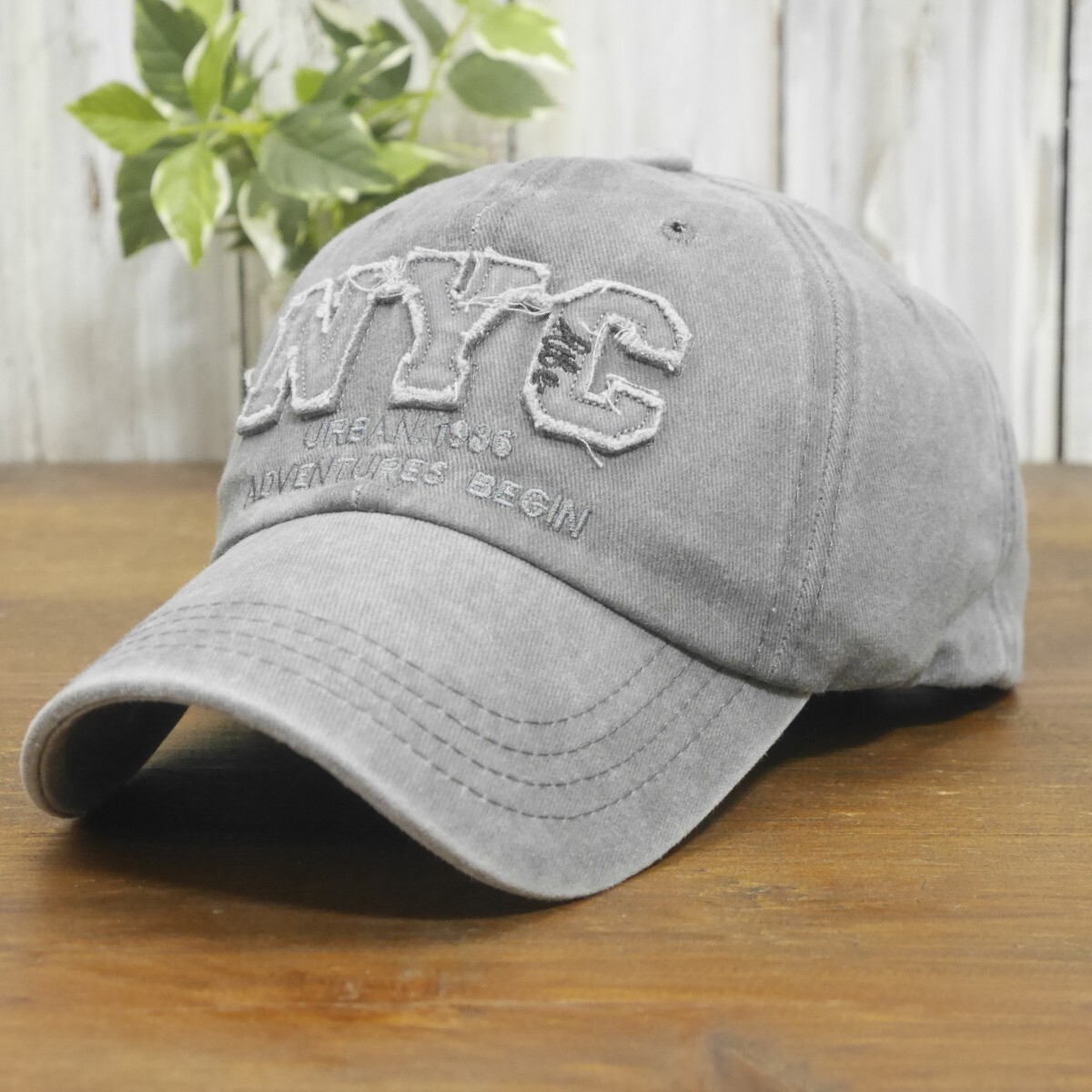 送料\450 NYC ビンテージ ダメージ 色あせ キャップ グレー サイズ調整可能 男女OK メンズ レディース拍卖