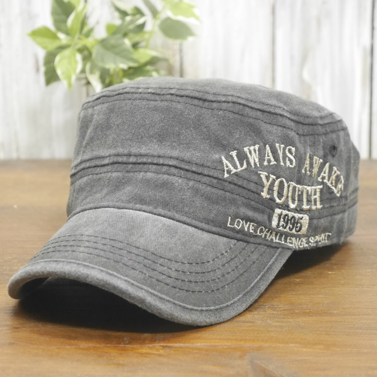 送料\450 ALWAYS AWAKE YOUTH ビンテージ ダメージ 色あせ ワークキャップ ブラック サイズ調整可能 男女OK メンズ レディース拍卖