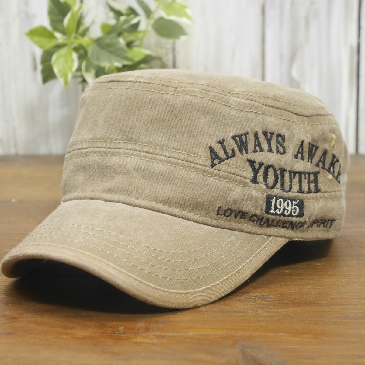 送料\450 ALWAYS AWAKE YOUTH ビンテージ ダメージ 色あせ ワークキャップ ベージュ サイズ調整可能 男女OK メンズ レディース拍卖