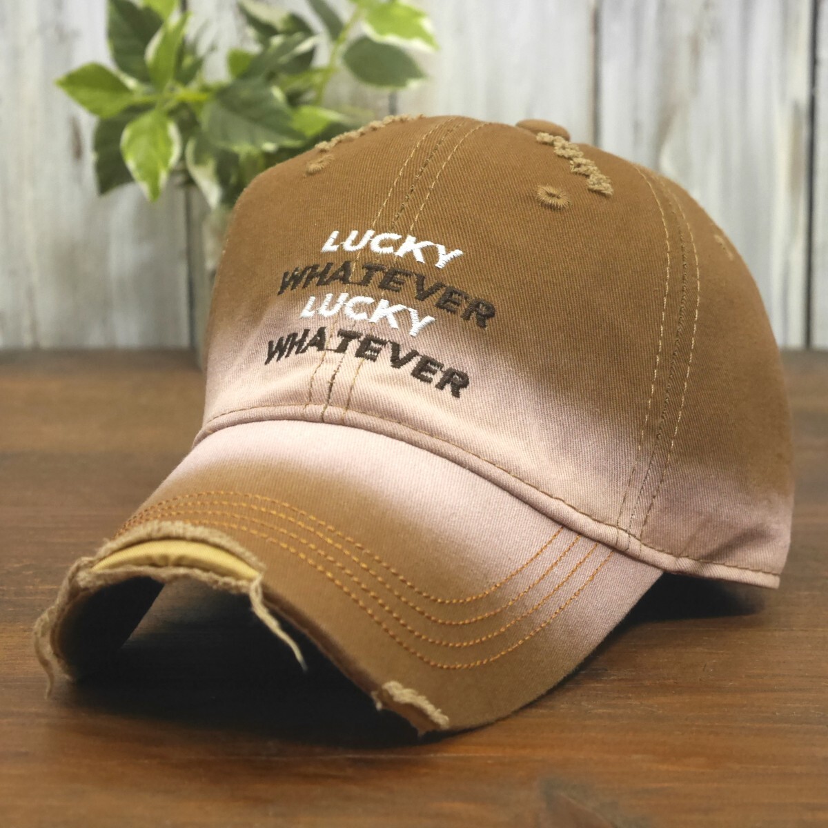 LUCKY WHATEVER グラデーショ ビンテージ ダメージ 色あせ キャップ ブラウン サイズ調整可能 送料\450 男女OK メンズ レディース拍卖