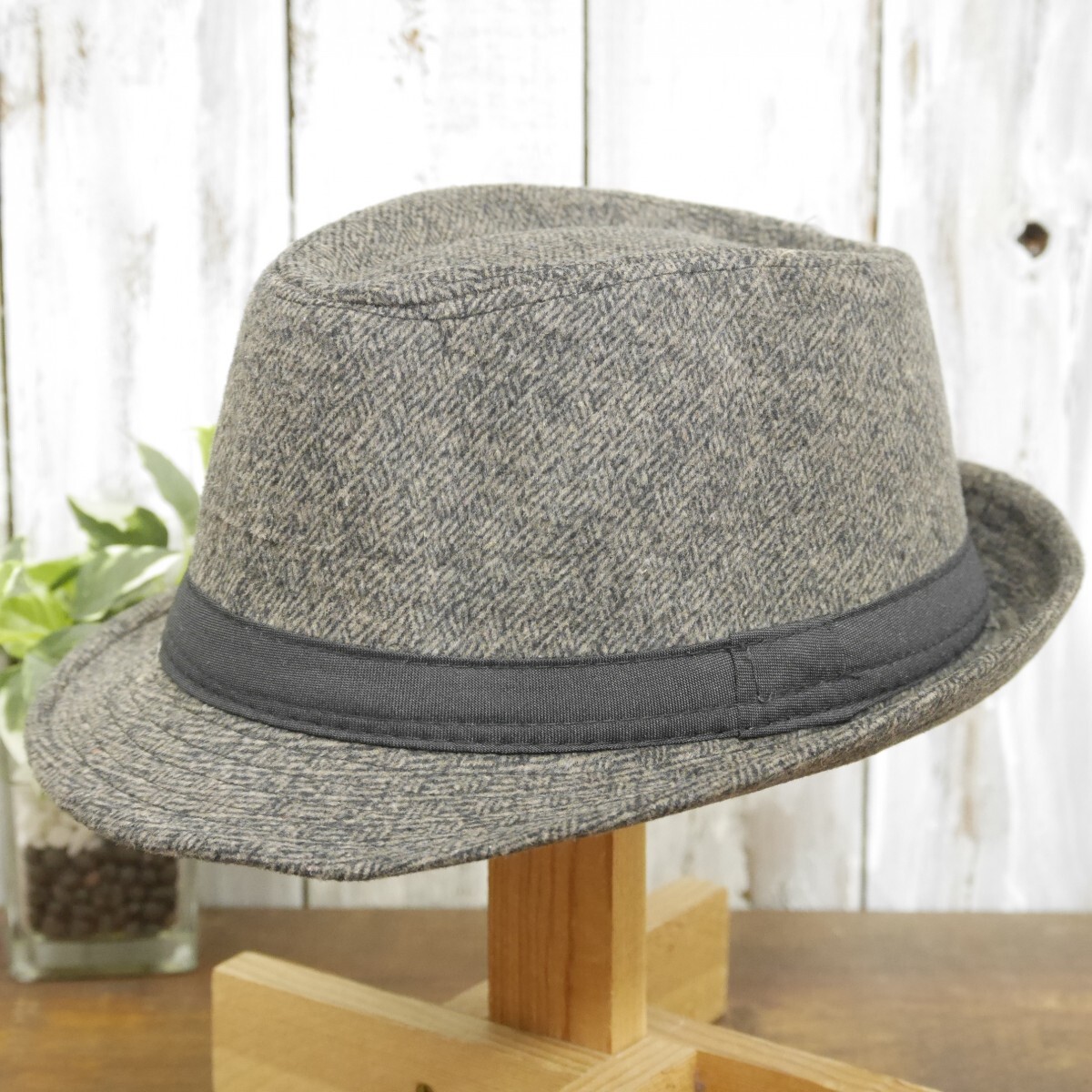 ウール風 デザイン ブラウン フェドラハット 中折れ 送料\450 男女兼用 ボルサリーノ パナマ拍卖