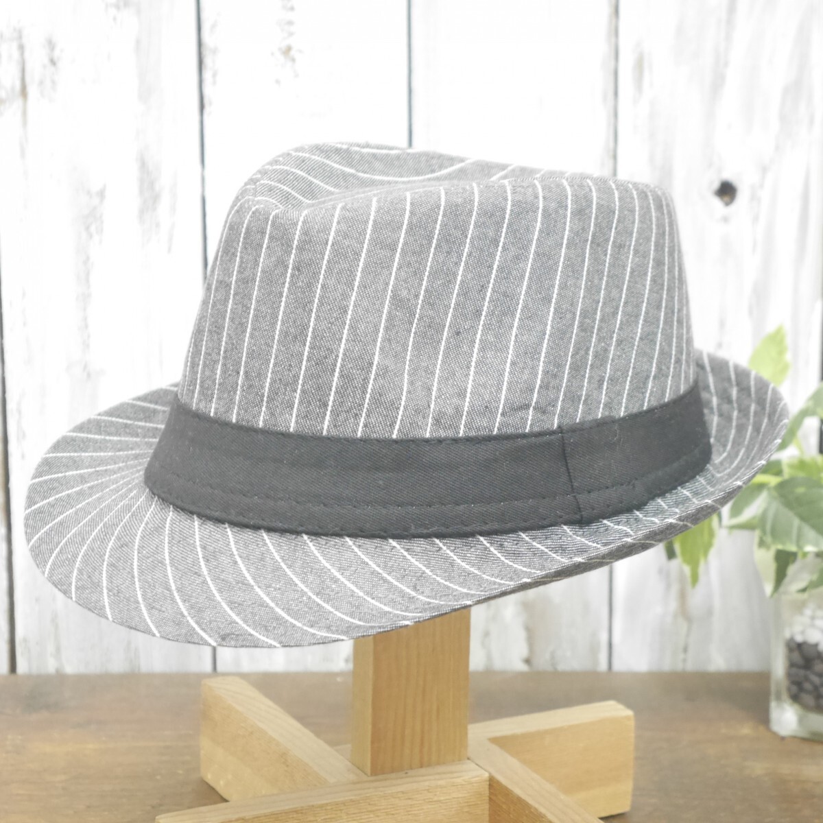 送料450円 フェドラハット ストライプ シンプル ブラック オールシーズンOK 男女OK ボルサリーノ パナマ 中折れ拍卖