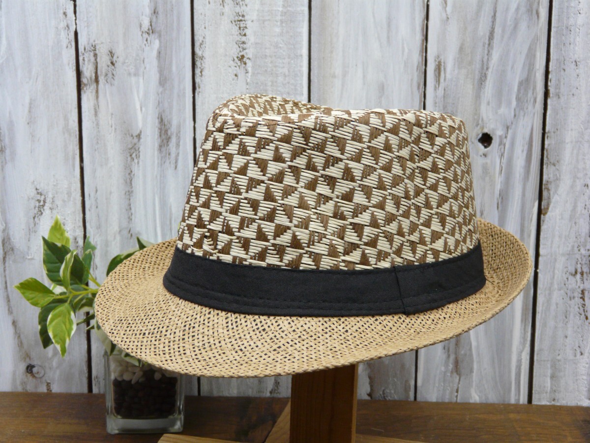 全国一律送料450円 ストローハット 編みこみ フェドラハット ブラウン 男女OK パナマ ボルサリーノ 麦わら 中折れ拍卖
