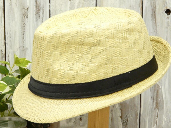 編みこみ 格子 フェドラハット シンプル ドット 中折れ アイボリー 男女OK 送料\350 ストロー パナマ拍卖