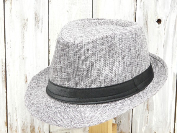 全国一律送料450円 フェドラハット シンプル リネン風 麻 グレー 男女OK 送料\450 子どもサイズあり!親子コーデ♪ 中折れ拍卖