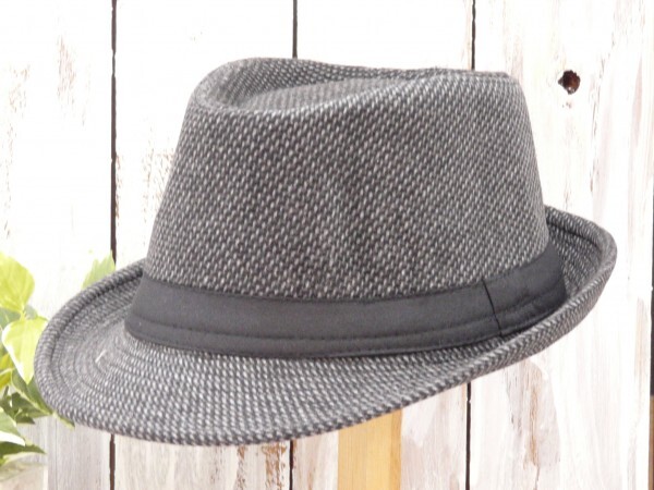 ドット ツイード フェドラハット ブラック グレー 中折れ サイズ調整可 送料\450 男女OK メンズ レディース ボルサリーノ パナマ拍卖