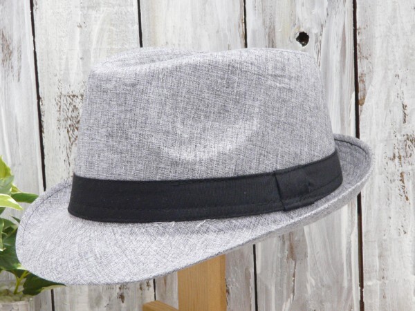 リネン風 シンプル 中折れ ブルーグレー フェドラハット 送料\350 男女OK メンズ レディース パナマ ボルサリーノ拍卖