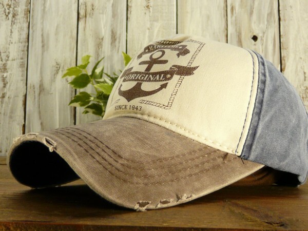 送料\450 MARITIME ORIGINAL ダメージキャップ ブラウン ネイビー サイズ調整可 男女OK!メンズ レディース ②拍卖