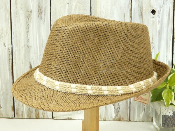 全国一律送料450円 リネンベルト 麻 ストローハット ブラウン フェドラハット 男女OK パナマ ボルサリーノ 中折れ拍卖
