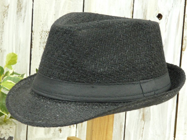 フェドラハット ニット ツイード ブラック 中折れ 送料\450 男女OK 調整可能 メンズ レディース ボルサリーノ パナマ拍卖