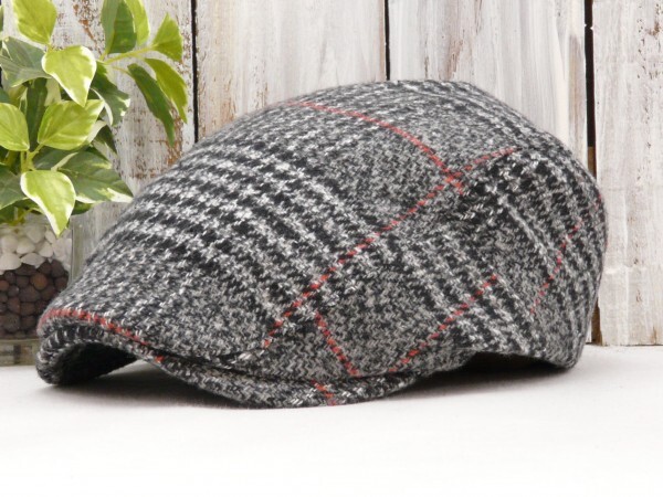 チェックツイード ハンチング ウール風 グレー サイズ調整可能 送料\450 男女OK メンズ レディース拍卖