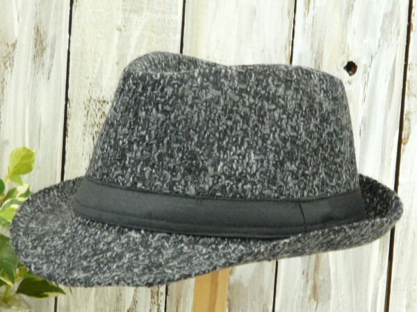 フェドラハット ニット ツイード ダークグレー 中折れ 送料\450 男女OK 調整可能 メンズ レディース ボルサリーノ パナマ拍卖